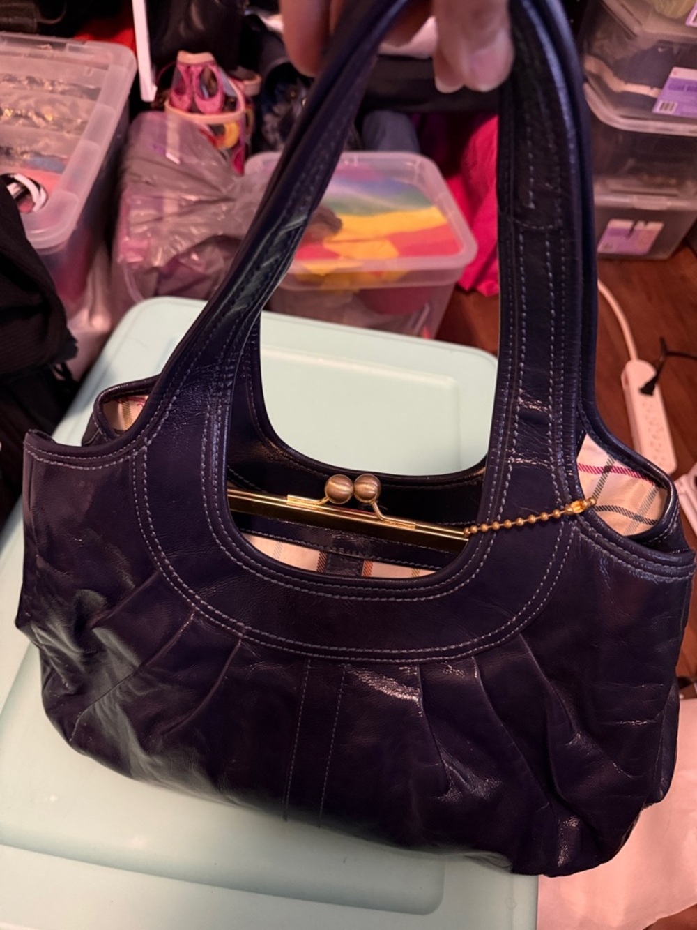 Coach Navy Patent Leather Shoulder Bag with Kiss-Lock - Picture 5 of 6